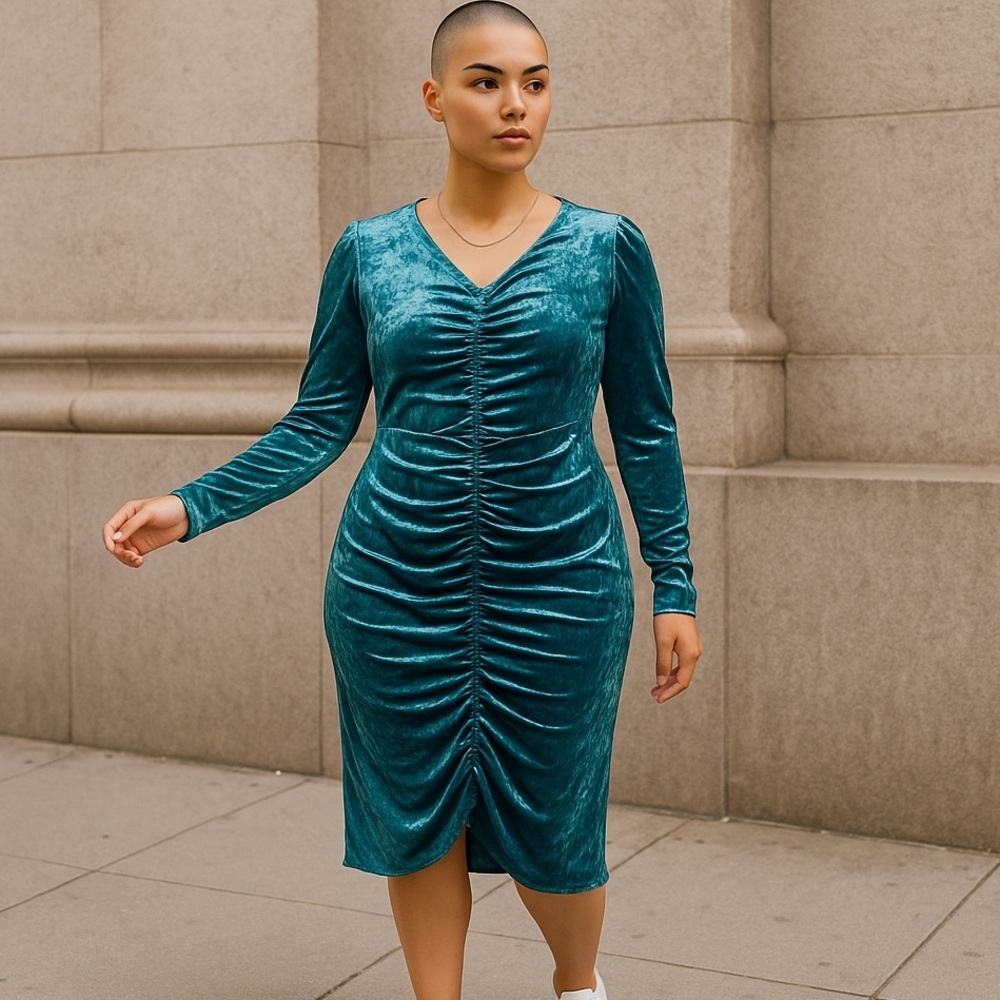 Cato | Plus Size Crushed Velvet Dress Deep River Size 22/24